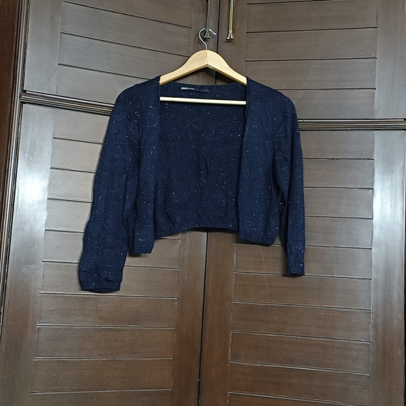 Only Jackets & Blazers - Only Navy Blue Shimmery Open Front Crop Shrug